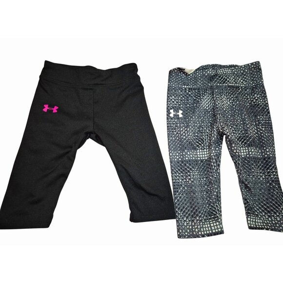 Under Armour Girls 24m Activewear Set Includes Pink Tee Black Patterned Leggings - Picture 4 of 7